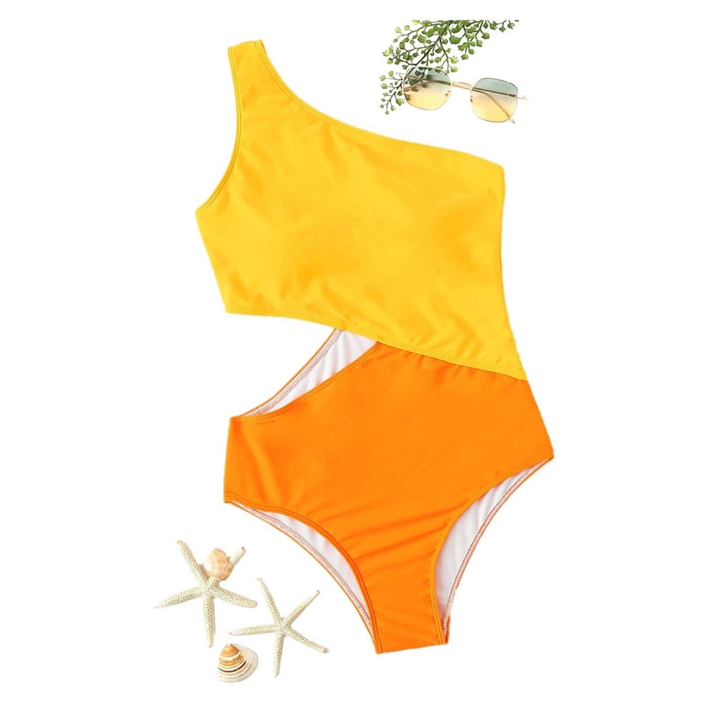 ASOS yellow and orange one piece bikini swimsuit size 6
